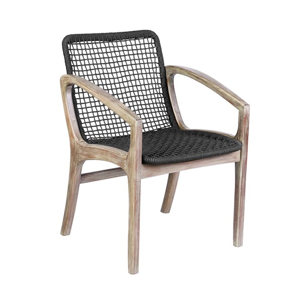 Armen Living Brighton Outdoor Patio Dining Chair in Light Eucalyptus Wood and Charcoal Rope 840254332386 - main